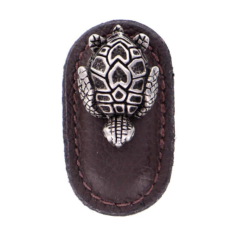 Vicenza Hardware Leather Collection Tartaruga Knob in BrownLeather in Antique Nickel