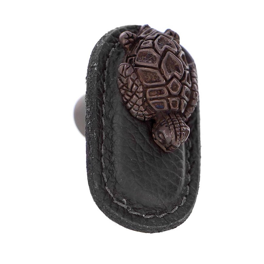 Vicenza Hardware Leather Collection Tartaruga Knob in Black Leather in Oil Rubbed Bronze