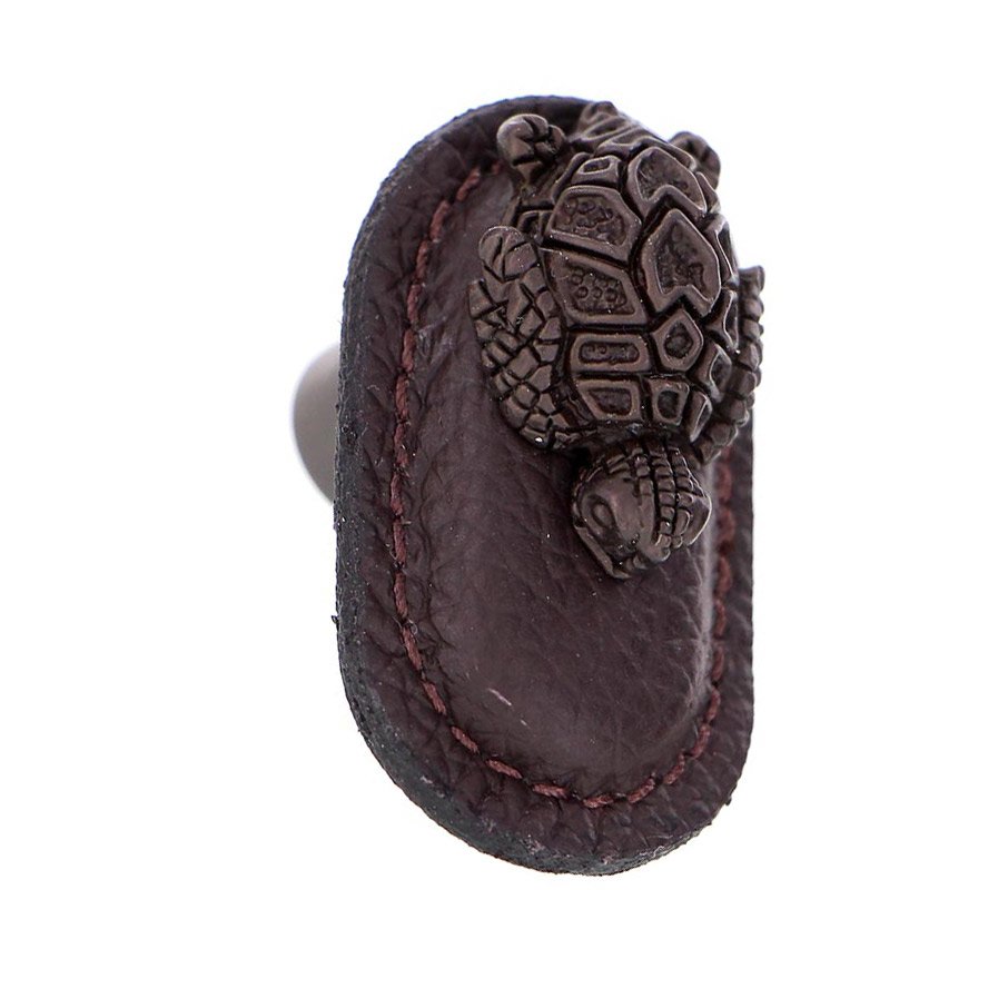 Vicenza Hardware Leather Collection Tartaruga Knob in BrownLeather in Oil Rubbed Bronze