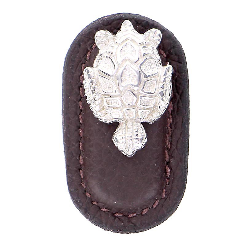 Vicenza Hardware Leather Collection Tartaruga Knob in BrownLeather in Polished Nickel