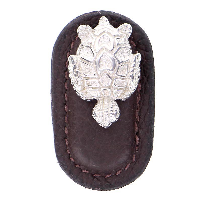 Vicenza Hardware Leather Collection Tartaruga Knob in BrownLeather in Polished Silver