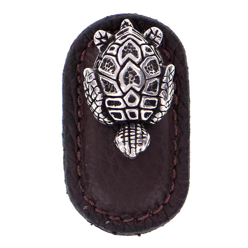 Vicenza Hardware Leather Collection Tartaruga Knob in BrownLeather in Vintage Pewter