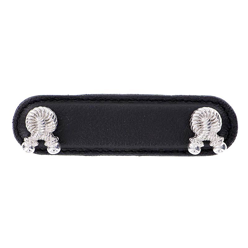 Vicenza Hardware Leather Collection 3" (76mm) Bonata Pull in Black Leather in Polished Nickel