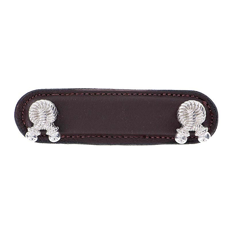 Vicenza Hardware Leather Collection 3" (76mm) Bonata Pull in Brown Leather in Polished Nickel