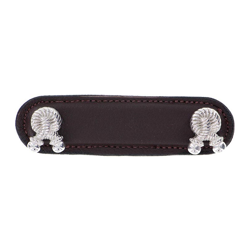 Vicenza Hardware Leather Collection 3" (76mm) Bonata Pull in Brown Leather in Polished Silver