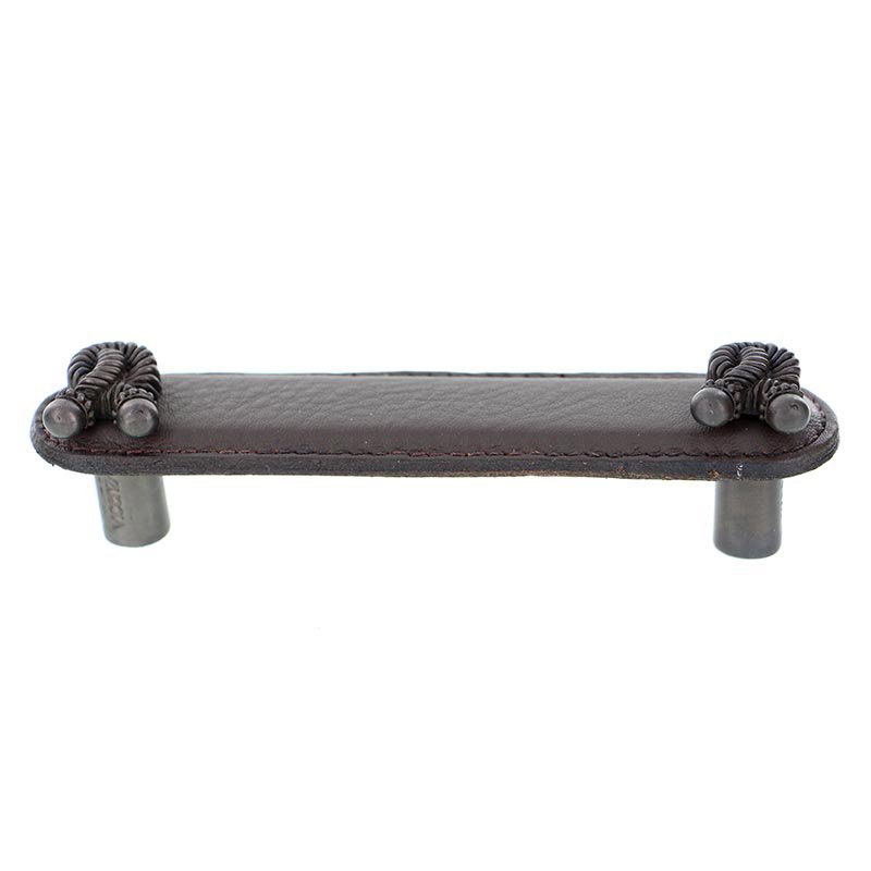 Vicenza Hardware Leather Collection 5" (128mm) Bonata Pull in Brown Leather in Oil Rubbed Bronze