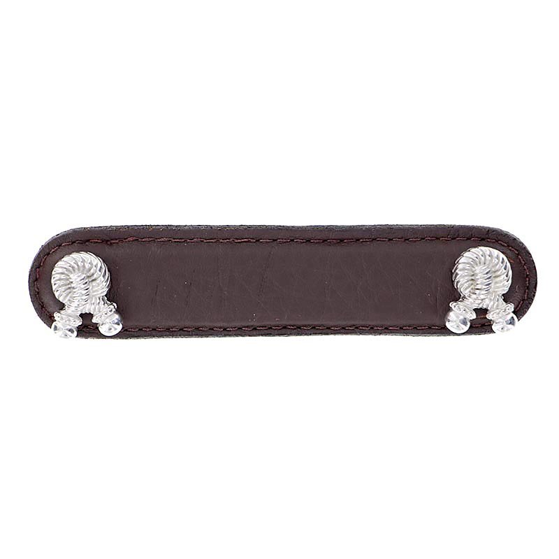 Vicenza Hardware Leather Collection 4" (102mm) Bonata Pull in Brown Leather in Polished Nickel