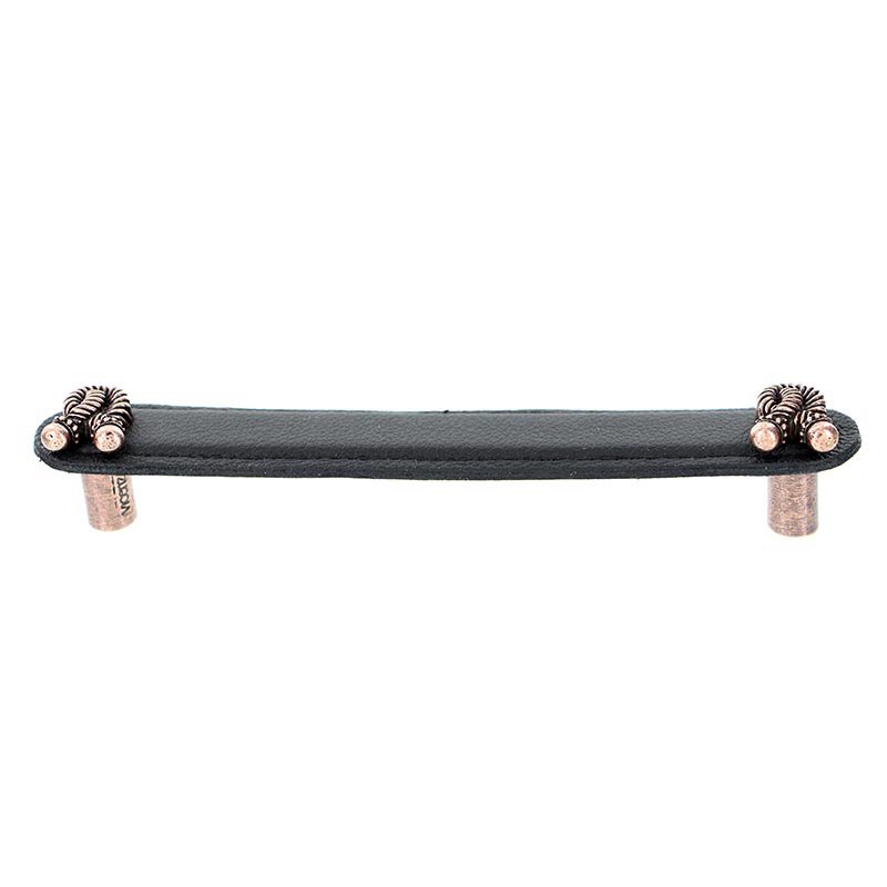Vicenza Hardware Leather Collection 6" (152mm) Bonata Pull in Black Leather in Antique Copper