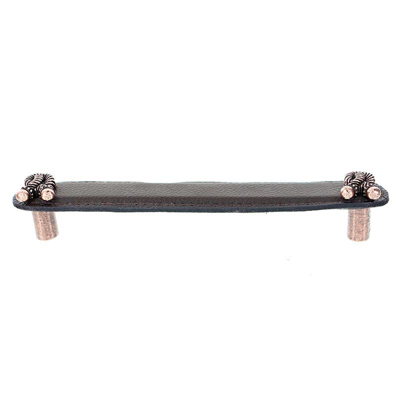 Vicenza Hardware Leather Collection 6" (152mm) Bonata Pull in Brown Leather in Antique Copper