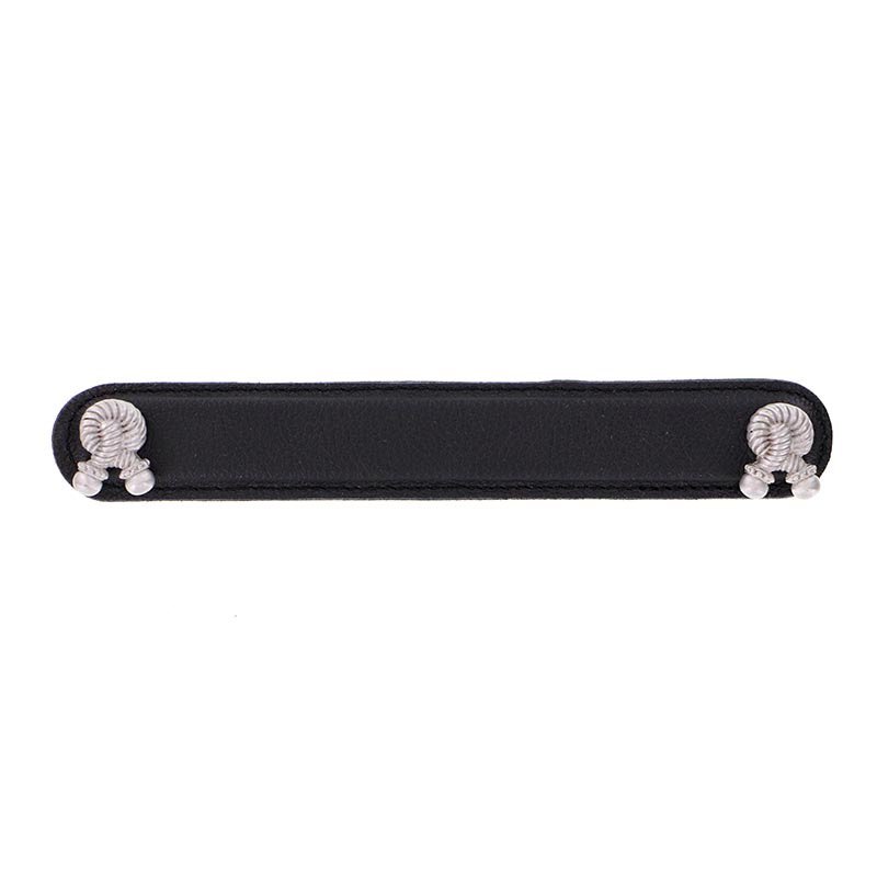 Vicenza Hardware Leather Collection 6" (152mm) Bonata Pull in Black Leather in Satin Nickel