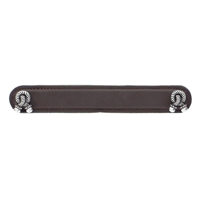 Vicenza Hardware Leather Collection 6" (152mm) Bonata Pull in Brown Leather in Vintage Pewter
