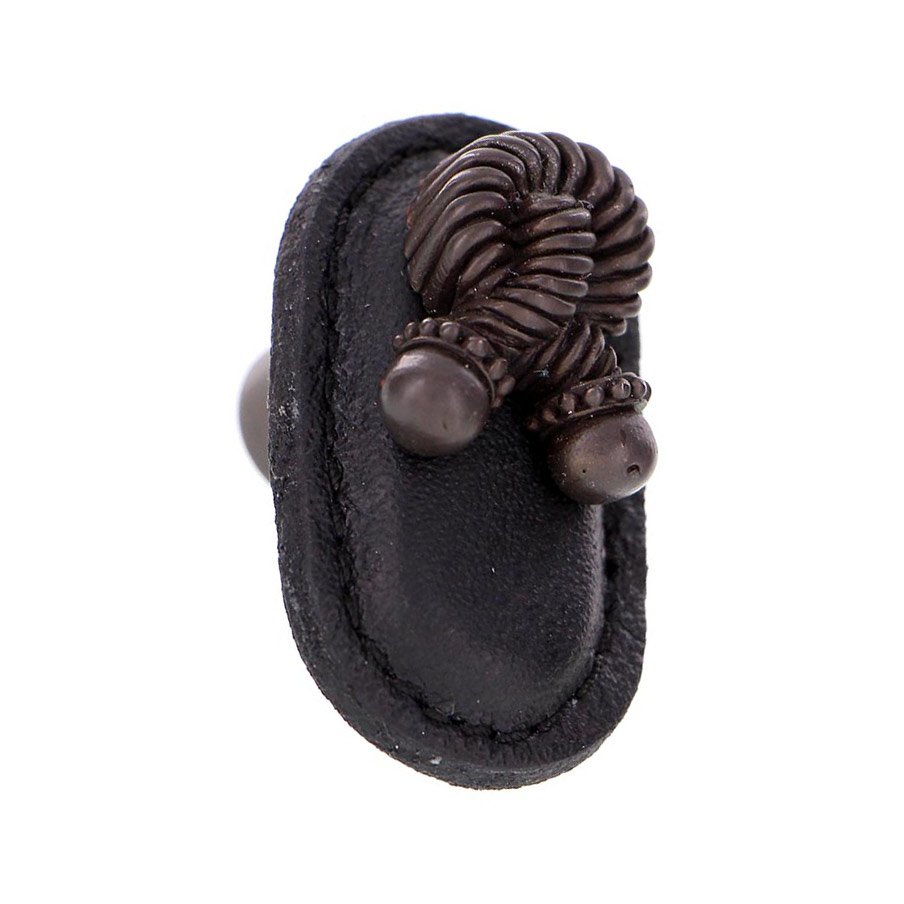 Vicenza Hardware Leather Collection Bonata Knob in Black Leather in Oil Rubbed Bronze