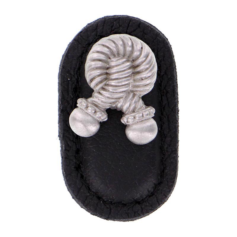 Vicenza Hardware Leather Collection Bonata Knob in Black Leather in Satin Nickel