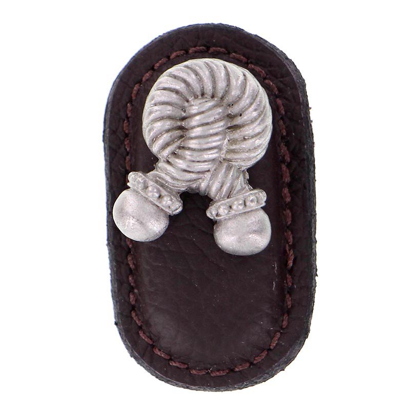 Vicenza Hardware Leather Collection Bonata Knob in Brown Leather in Satin Nickel