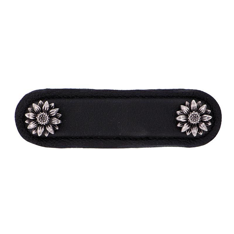 Vicenza Hardware Leather Collection 3" (76mm) Margherita Pull in Black Leather in Antique Nickel
