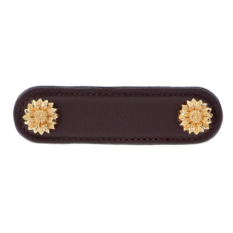 Vicenza Hardware Leather Collection 3" (76mm) Margherita Pull in Brown Leather in Polished Gold