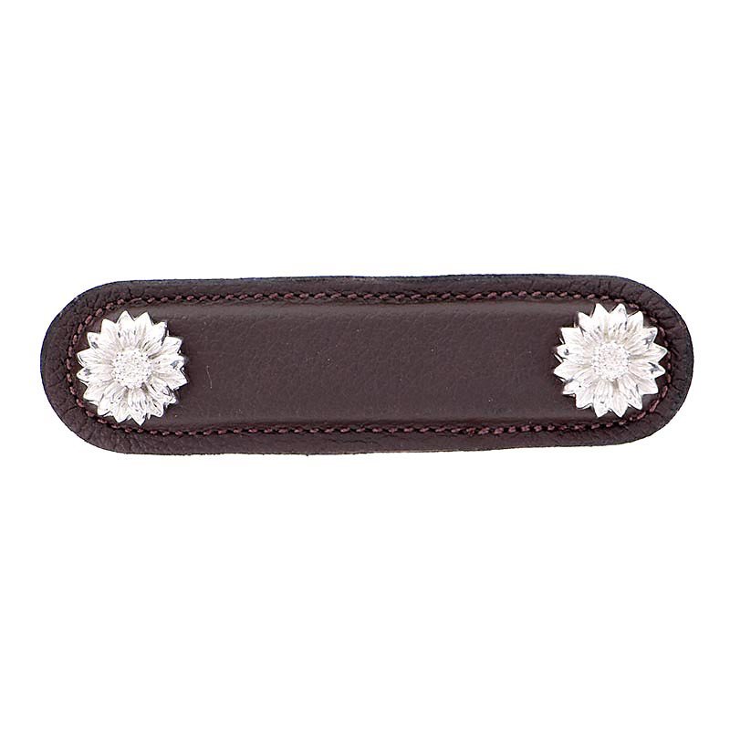 Vicenza Hardware Leather Collection 3" (76mm) Margherita Pull in Brown Leather in Polished Nickel