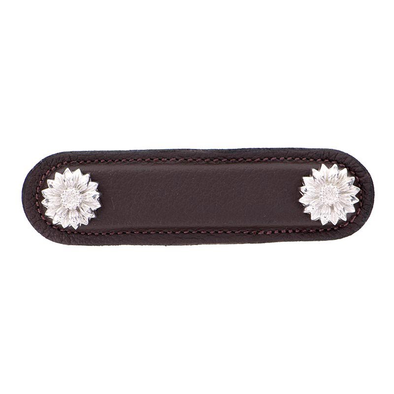 Vicenza Hardware Leather Collection 3" (76mm) Margherita Pull in Brown Leather in Polished Silver