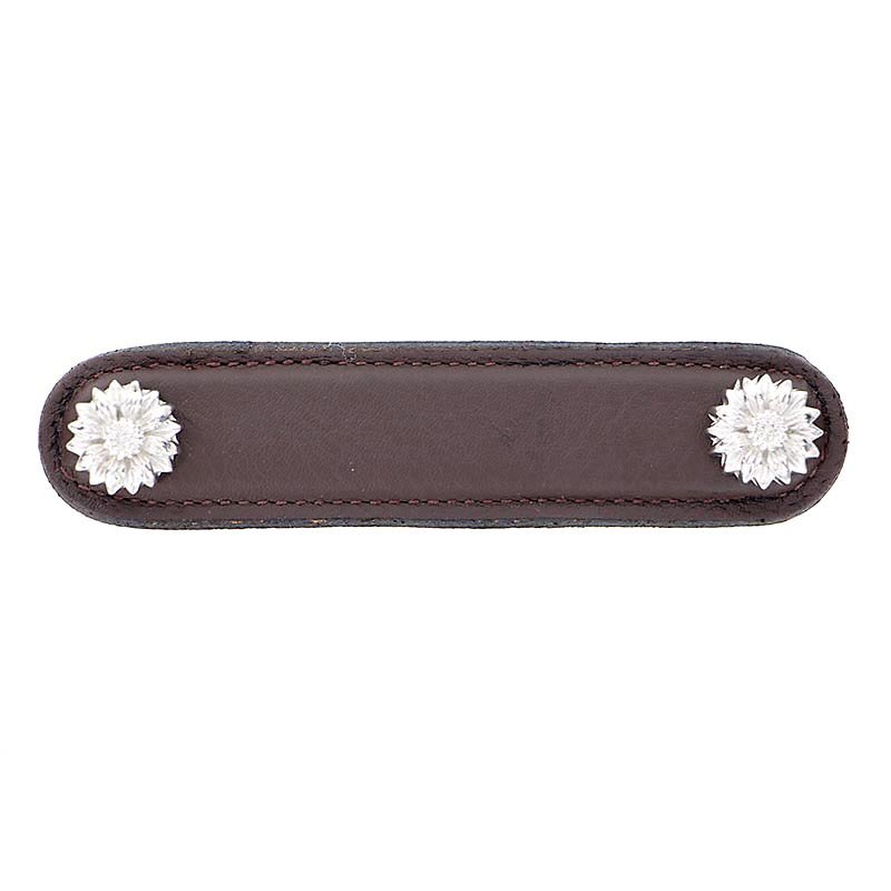 Vicenza Hardware Leather Collection 4" (102mm) Margherita Pull in Brown Leather in Polished Nickel