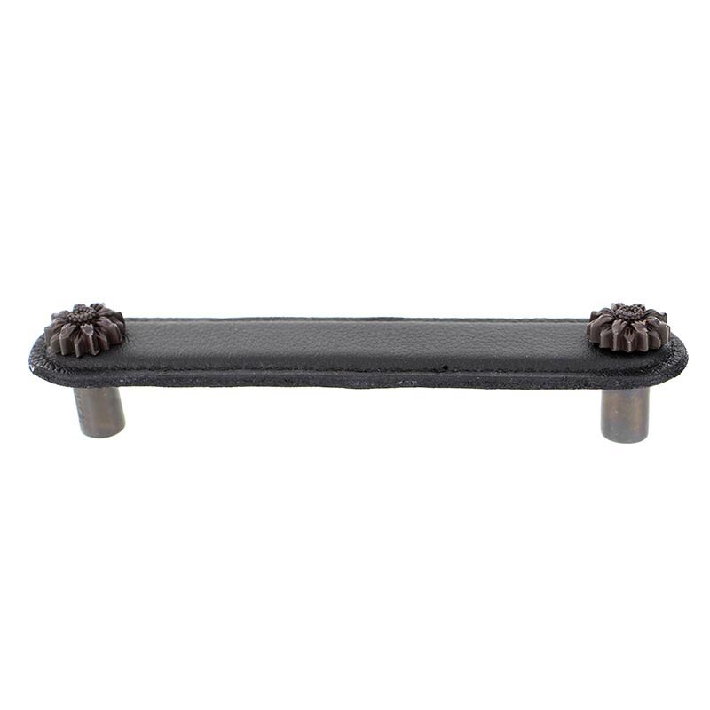 Vicenza Hardware Leather Collection 5" (128mm) Margherita Pull in Black Leather in Oil Rubbed Bronze