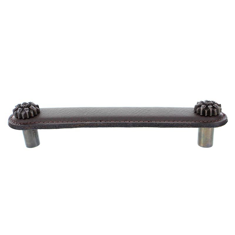 Vicenza Hardware Leather Collection 5" (128mm) Margherita Pull in Brown Leather in Oil Rubbed Bronze
