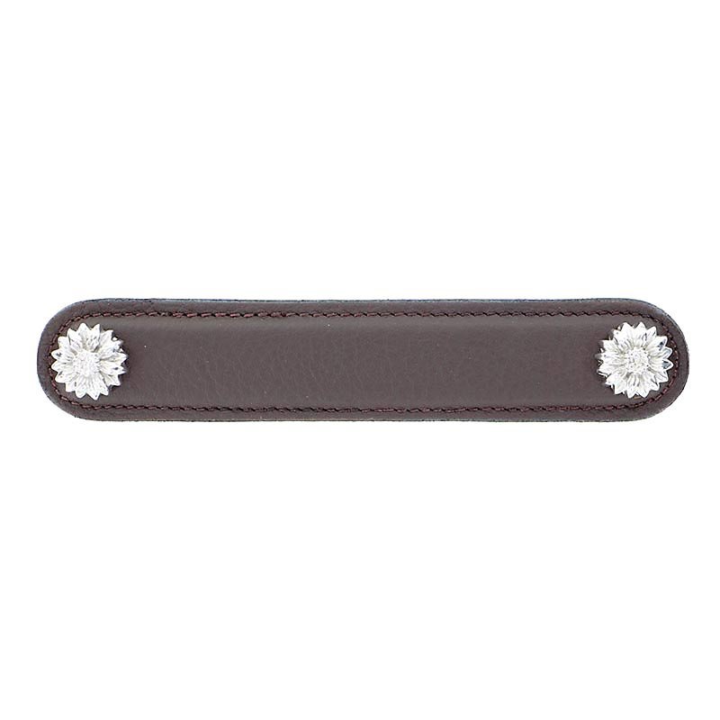 Vicenza Hardware Leather Collection 5" (128mm) Margherita Pull in Brown Leather in Polished Nickel