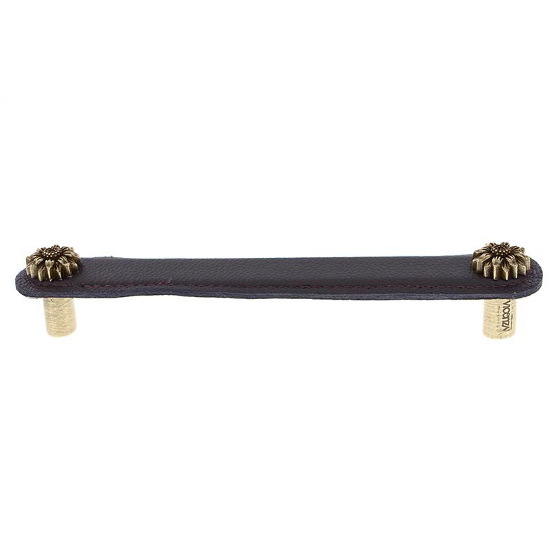 Vicenza Hardware Leather Collection 6" (152mm) Margherita Pull in Brown Leather in Antique Brass