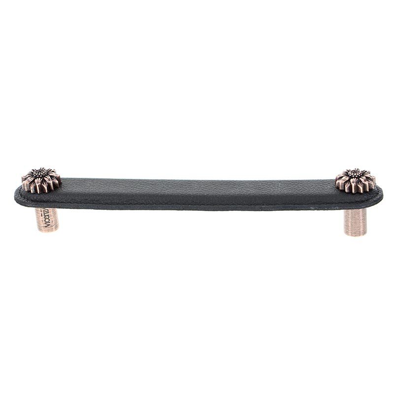Vicenza Hardware Leather Collection 6" (152mm) Margherita Pull in Black Leather in Antique Copper