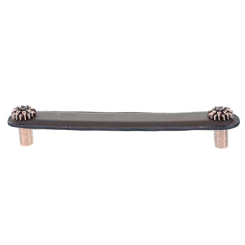 Vicenza Hardware Leather Collection 6" (152mm) Margherita Pull in Brown Leather in Antique Copper