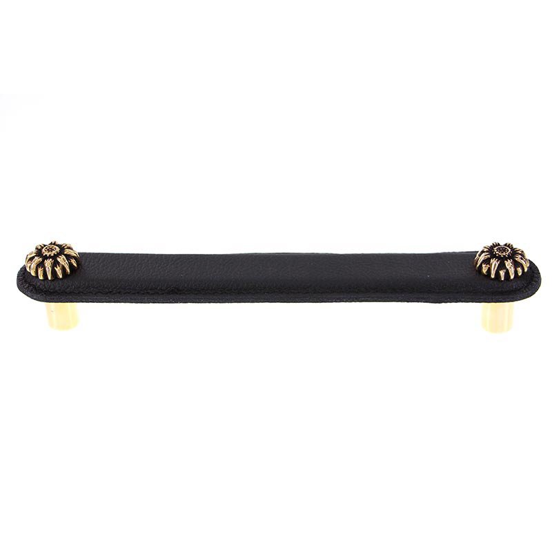 Vicenza Hardware Leather Collection 6" (152mm) Margherita Pull in Black Leather in Antique Gold