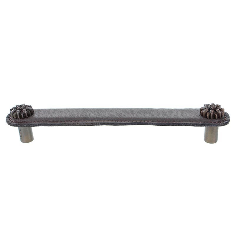 Vicenza Hardware Leather Collection 6" (152mm) Margherita Pull in Brown Leather in Oil Rubbed Bronze