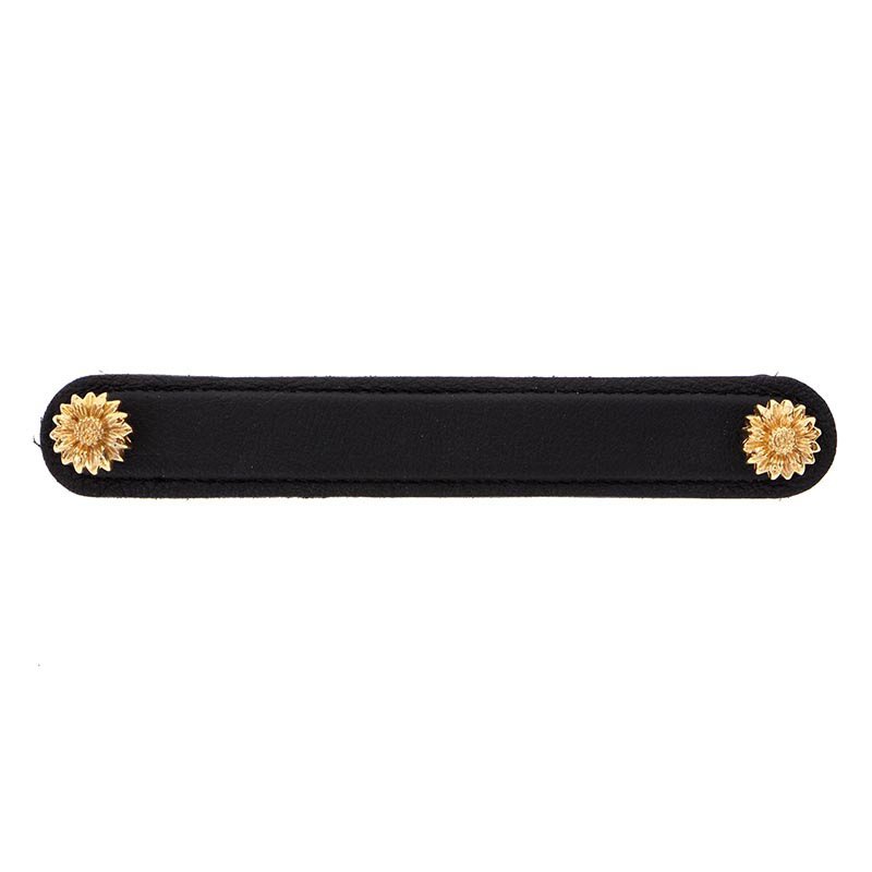 Vicenza Hardware Leather Collection 6" (152mm) Margherita Pull in Black Leather in Polished Gold