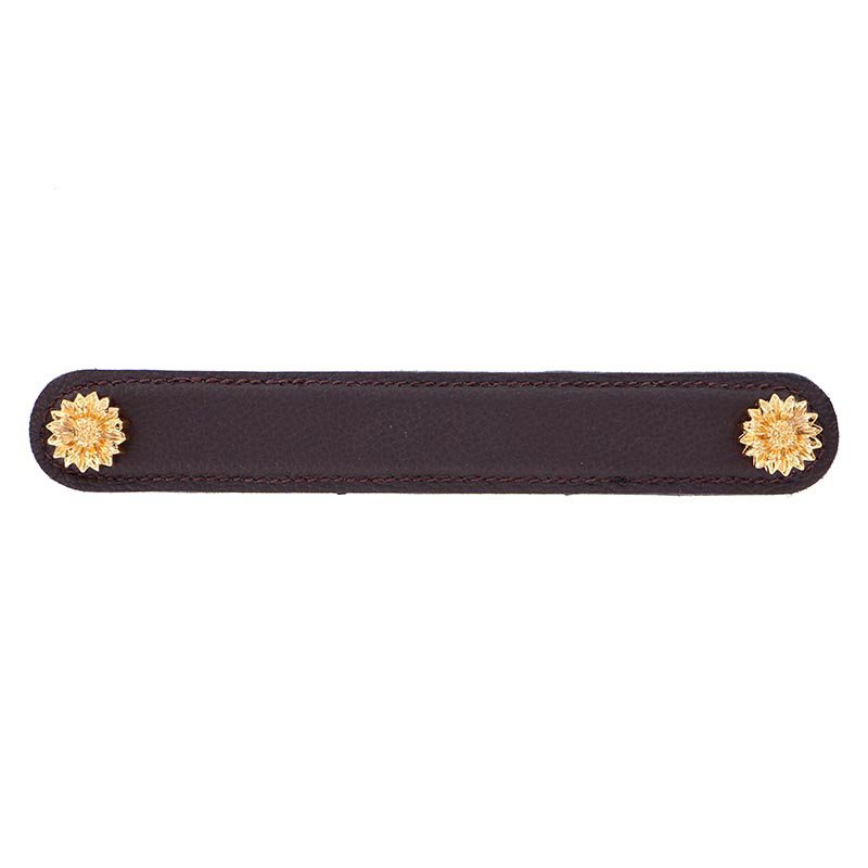 Vicenza Hardware Leather Collection 6" (152mm) Margherita Pull in Brown Leather in Polished Gold