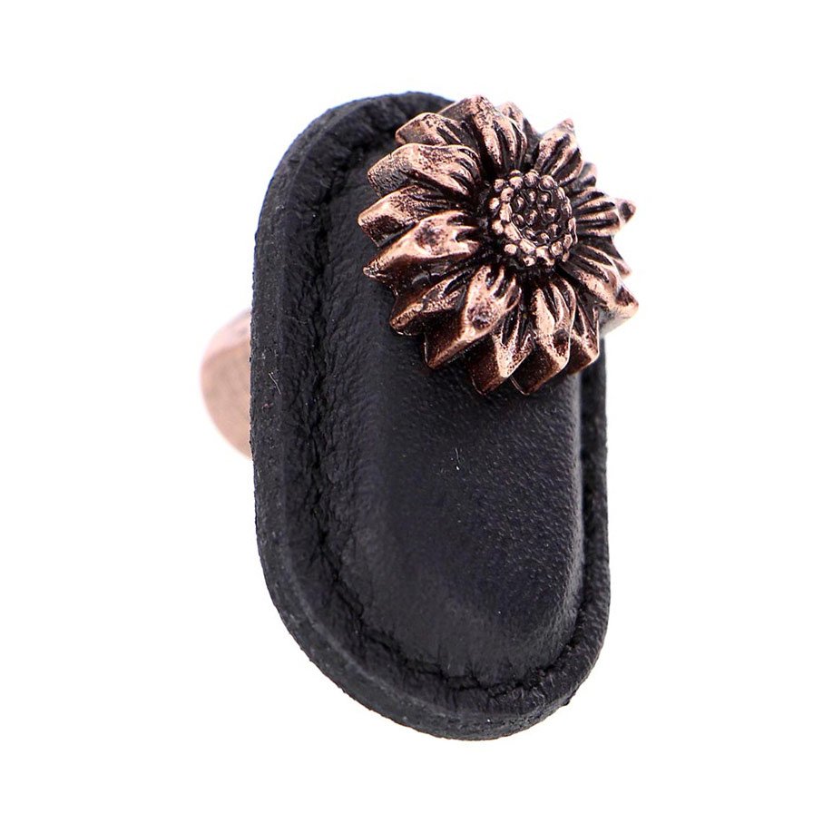 Vicenza Hardware Leather Collection Margherita Knob in Black Leather in Antique Copper