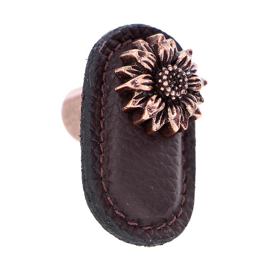 Vicenza Hardware Leather Collection Margherita Knob in Brown Leather in Antique Copper