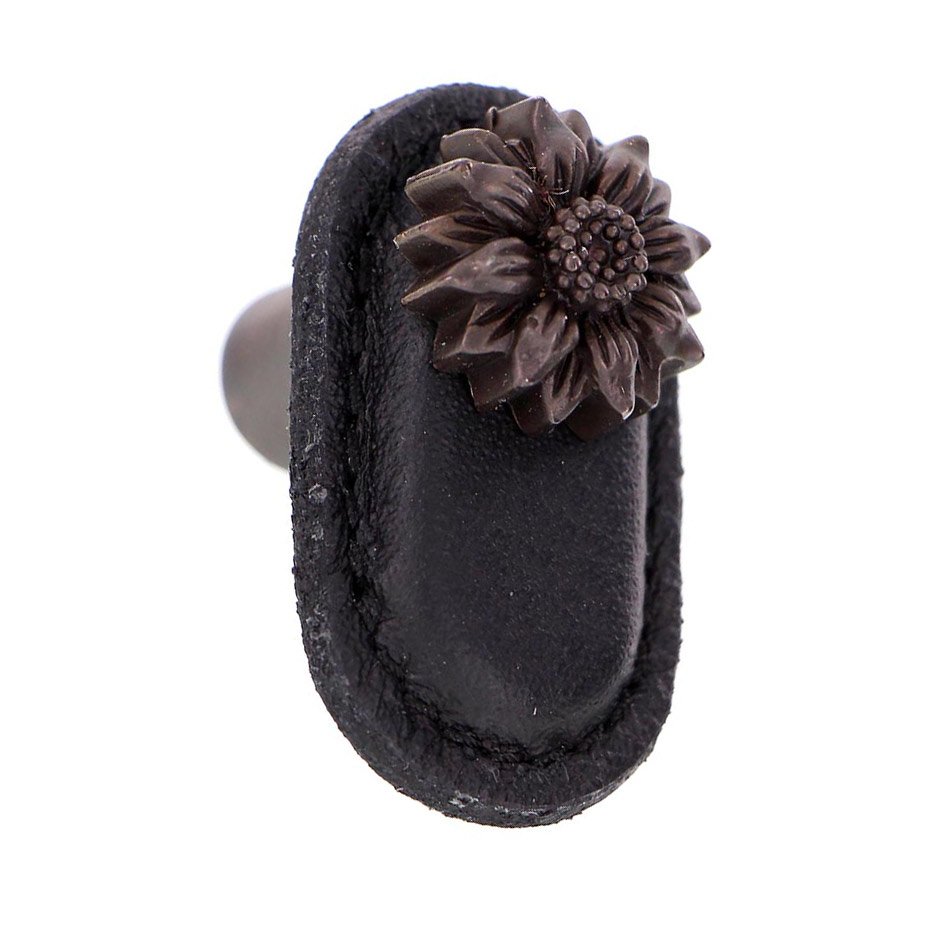 Vicenza Hardware Leather Collection Margherita Knob in Black Leather in Oil Rubbed Bronze