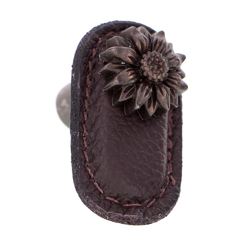Vicenza Hardware Leather Collection Margherita Knob in Brown Leather in Oil Rubbed Bronze