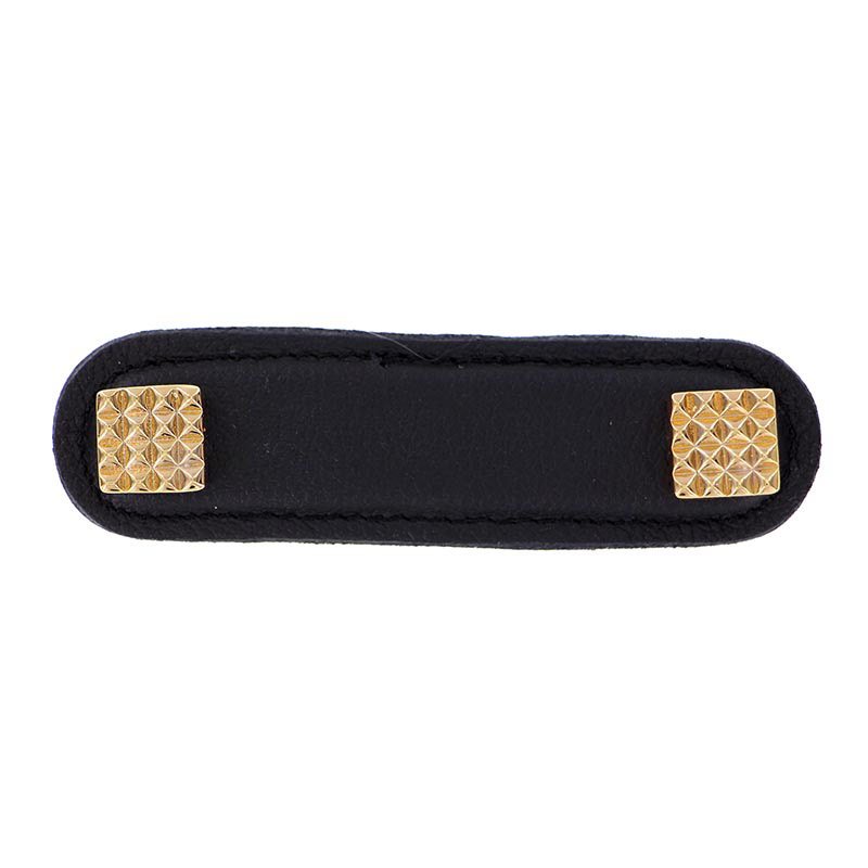 Vicenza Hardware Leather Collection 3" (76mm) Solferino Pull in Black Leather in Polished Gold