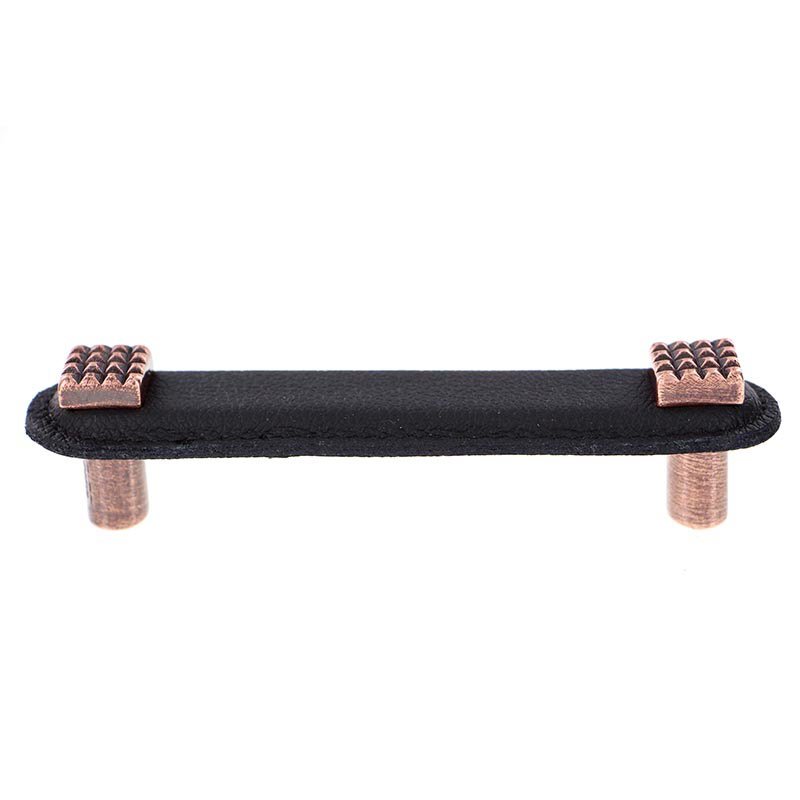Vicenza Hardware Leather Collection 4" (102mm) Solferino Pull in Black Leather in Antique Copper