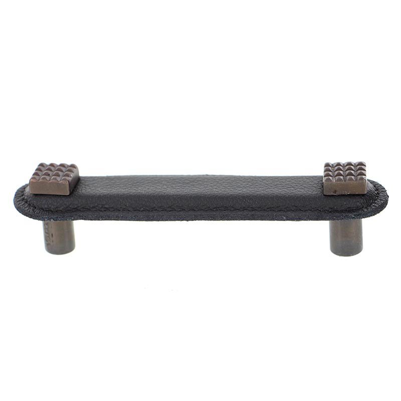 Vicenza Hardware Leather Collection 4" (102mm) Solferino Pull in Black Leather in Oil Rubbed Bronze