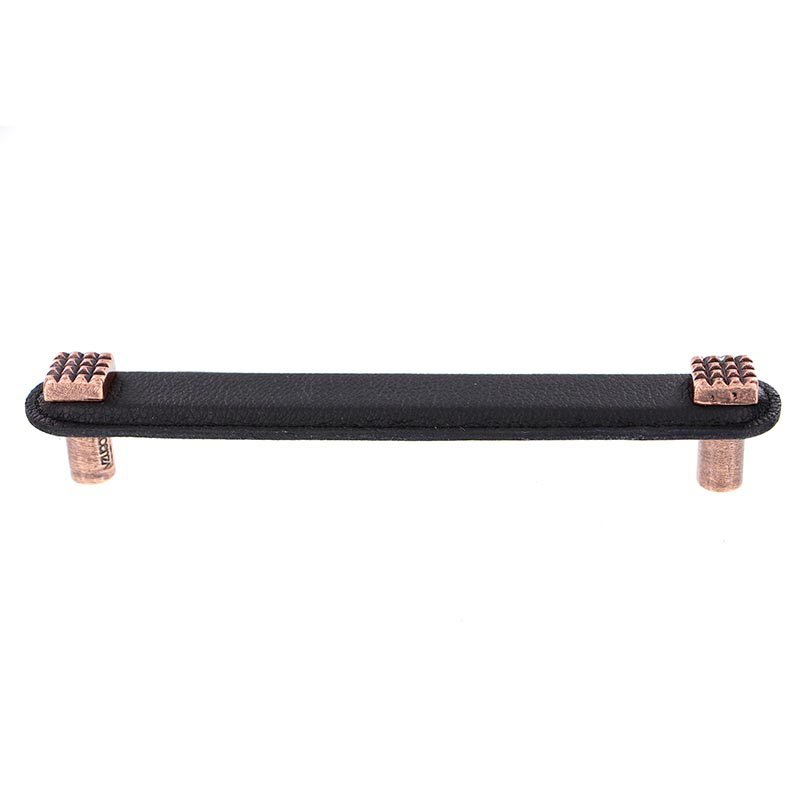 Vicenza Hardware Leather Collection 6" (152mm) Solferino Pull in Black Leather in Antique Copper