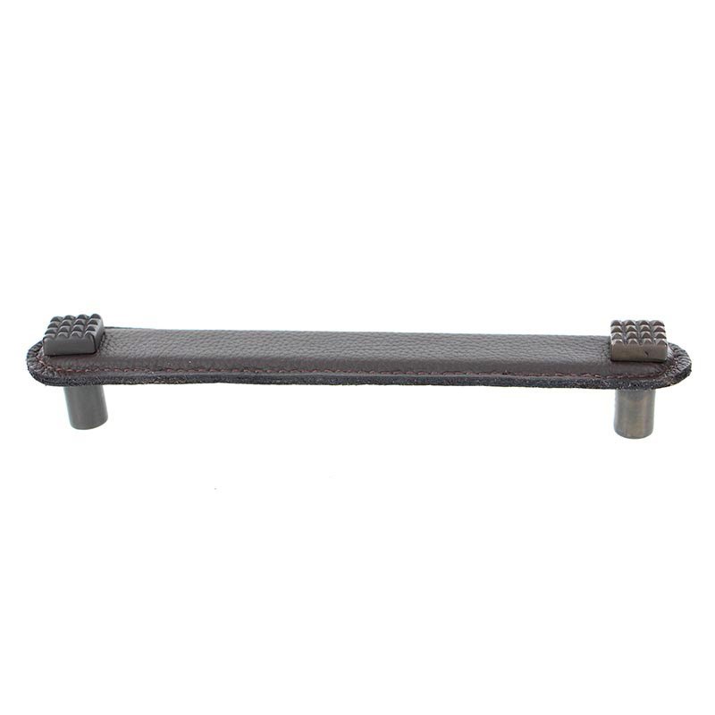 Vicenza Hardware Leather Collection 5" (128mm) Solferino Pull in Brown Leather in Oil Rubbed Bronze