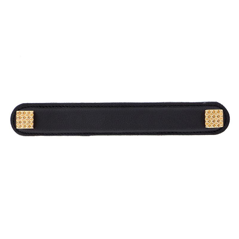 Vicenza Hardware Leather Collection 6" (152mm) Solferino Pull in Black Leather in Polished Gold