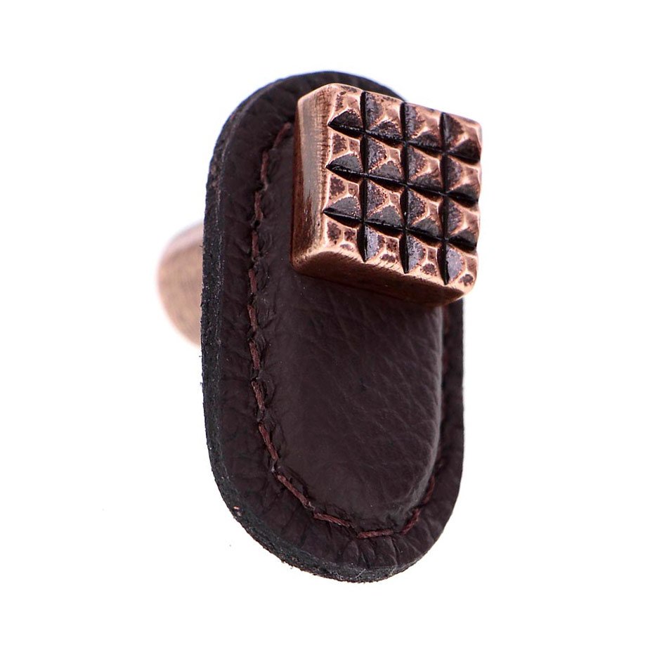 Vicenza Hardware Leather Collection Solferino Knob in Brown Leather in Antique Copper