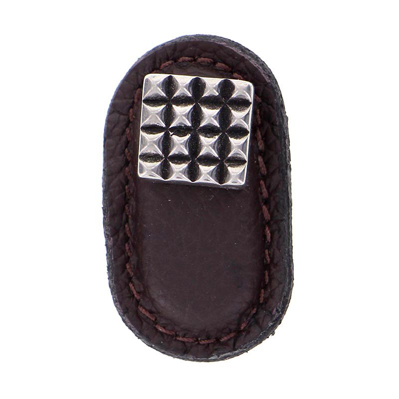 Vicenza Hardware Leather Collection Solferino Knob in Brown Leather in Antique Silver