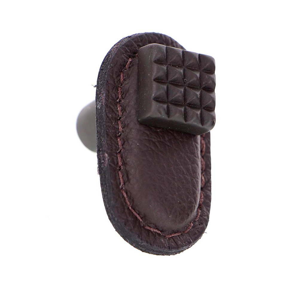 Vicenza Hardware Leather Collection Solferino Knob in Brown Leather in Oil Rubbed Bronze