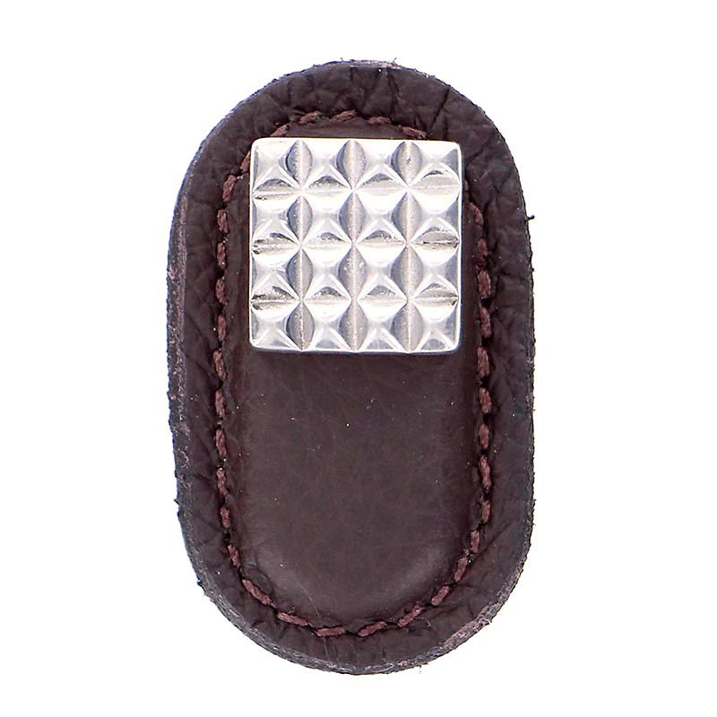Vicenza Hardware Leather Collection Solferino Knob in Brown Leather in Polished Nickel