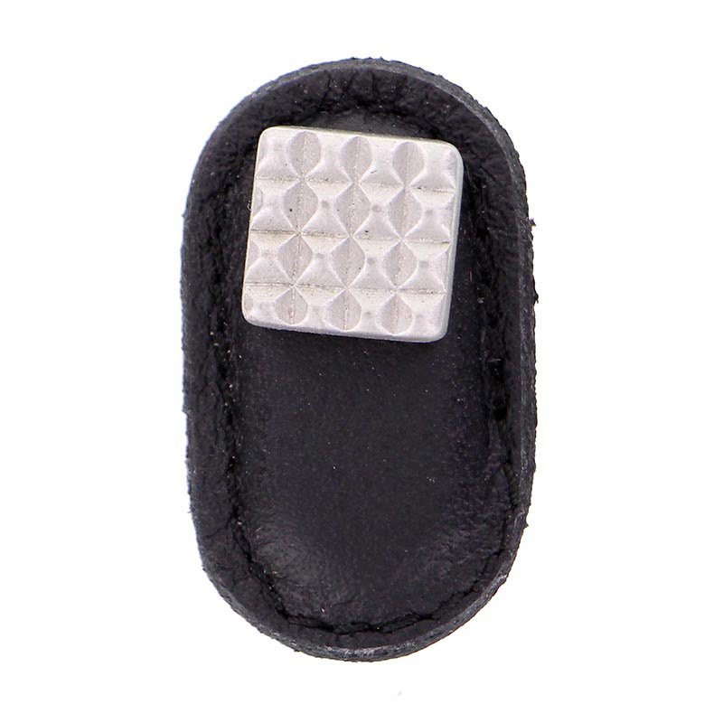 Vicenza Hardware Leather Collection Solferino Knob in Black Leather in Satin Nickel