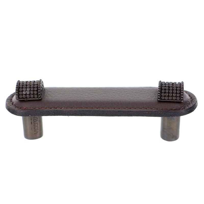 Vicenza Hardware Leather Collection 3" (76mm) Tiziano Pull in Brown Leather in Oil Rubbed Bronze