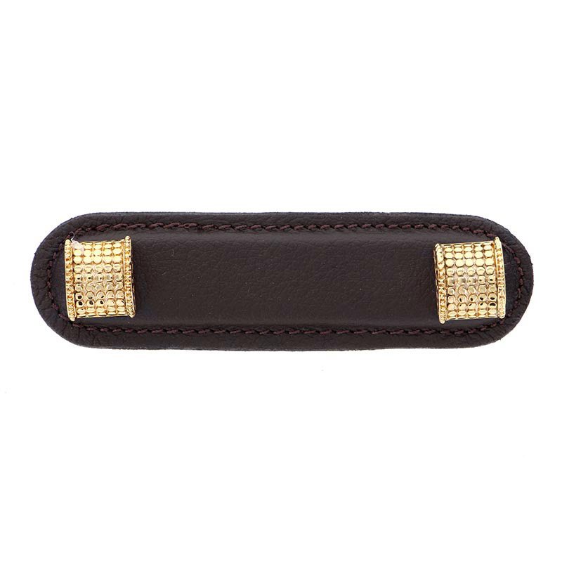Vicenza Hardware Leather Collection 3" (76mm) Tiziano Pull in Brown Leather in Polished Gold